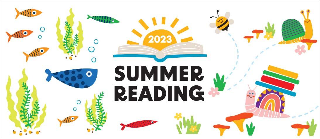 Graphics of fish and snails around the words Summer Reading